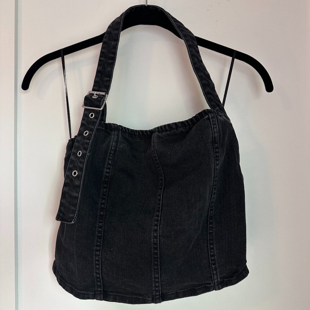 Black Halter Tank Top with Buckle